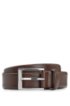 Embossed leather belt with polished silver-effect hardware, Dark Brown