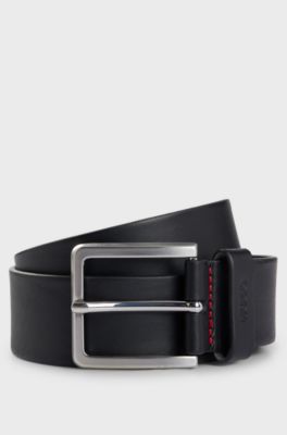 Italian-leather belt with logo keeper, Black