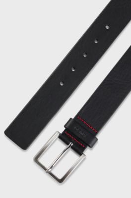 Italian-leather belt with logo keeper, Black