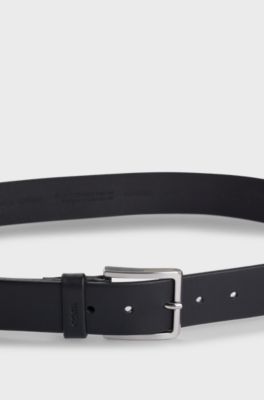 Italian-leather belt with logo keeper, Black