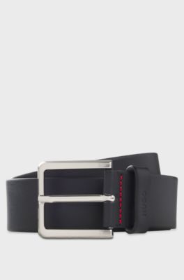 Italian-leather belt with logo keeper, Dark Blue