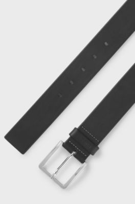 Italian-leather belt with logo keeper, Dark Blue