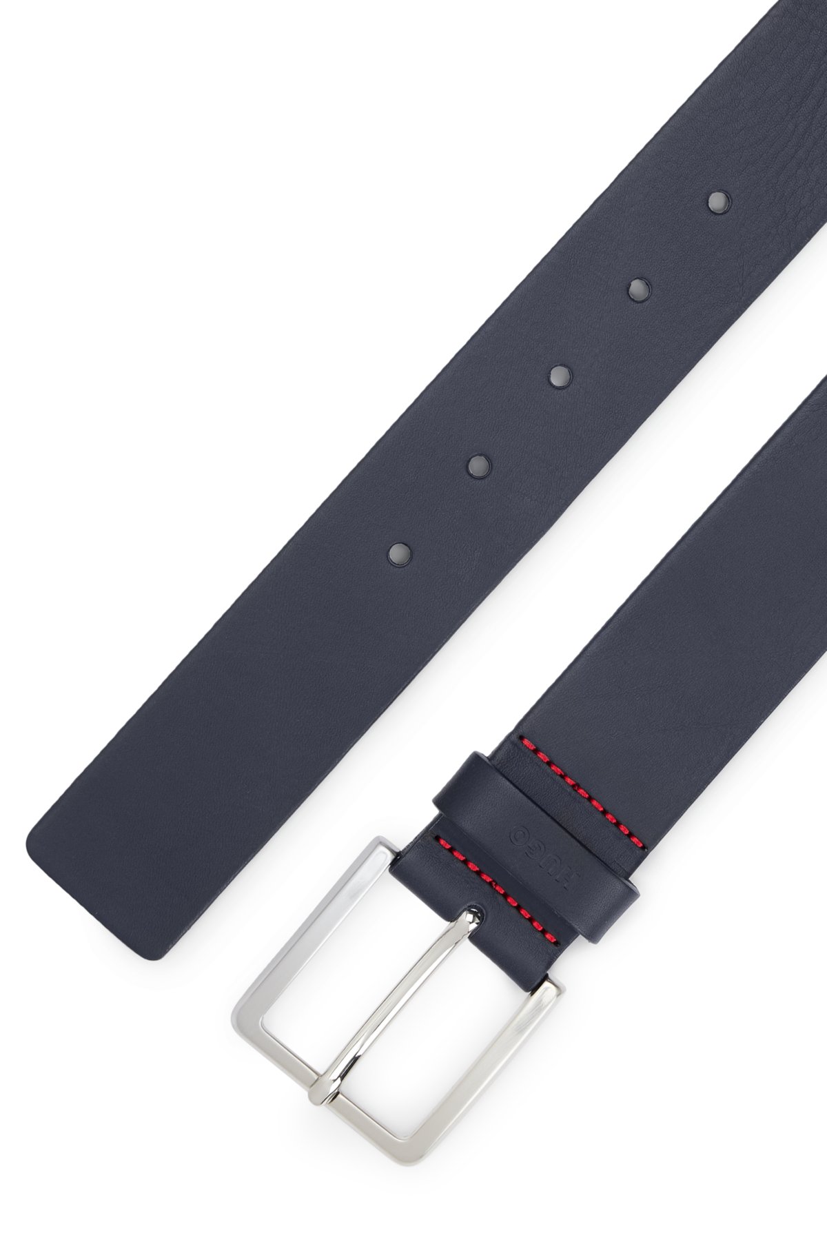 HUGO - Grainy embossed-leather belt with brushed metal hardware