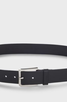 Italian-leather belt with logo keeper, Dark Blue