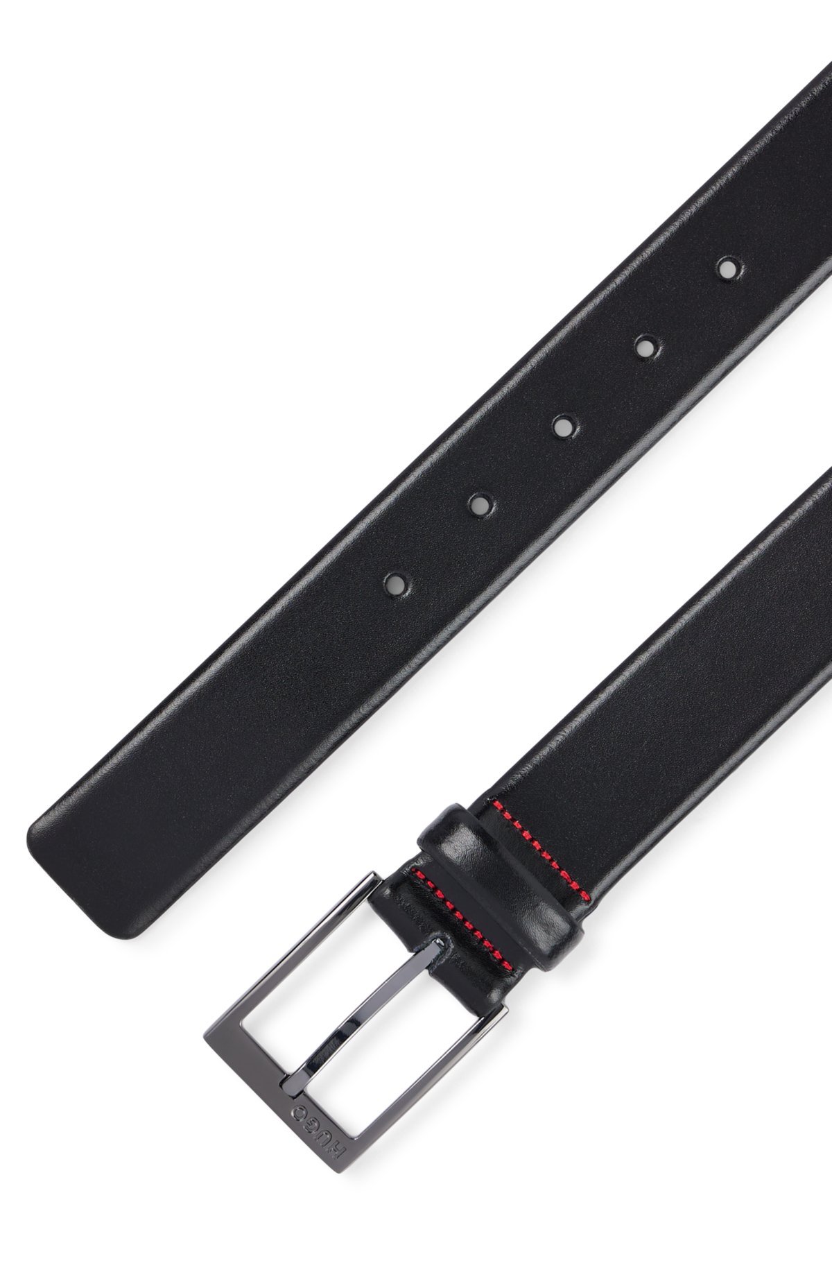 Italian-leather belt with polished gunmetal hardware, Black