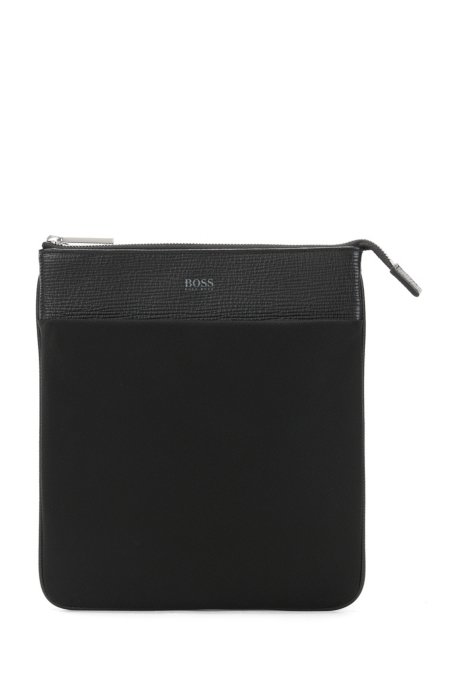 Envelope bag in nylon and leather, Black