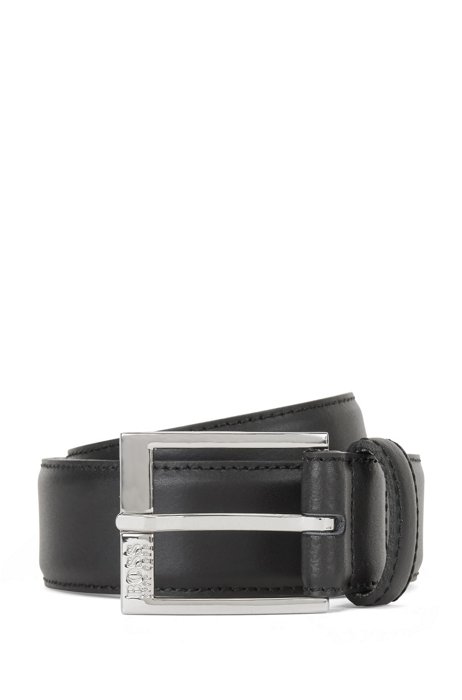 Smooth-leather belt with tonal stitching detail, Black