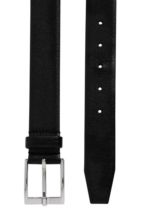 BOSS - Palmellato-embossed leather belt with engraved buckle