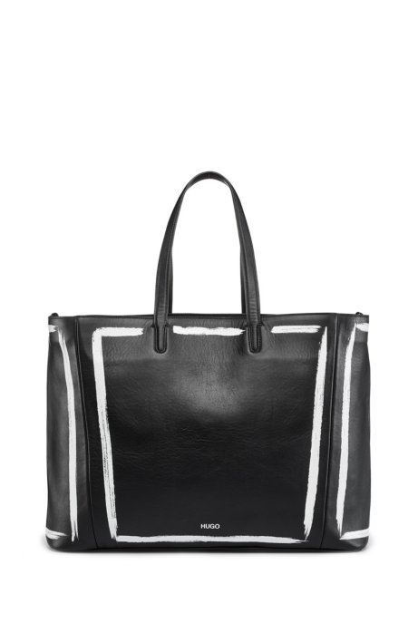 Hugo Print Detail Shopper Bag In Semi Aniline Leather