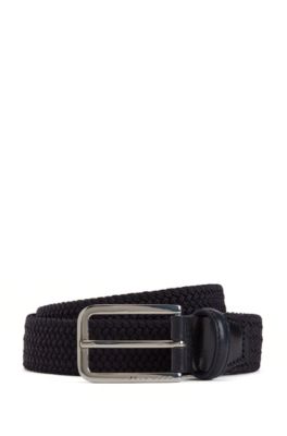BOSS - Woven-elastic belt with leather 