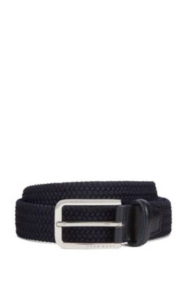 Hugo Boss Woven-elastic Belt With Leather Trims