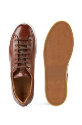 hugo boss brown leather trainers