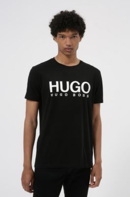 HUGO - T-shirt in jersey di cotone con stampa del logo