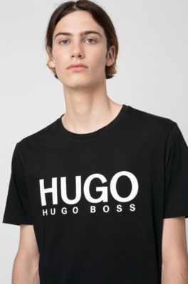 HUGO - T-shirt in jersey di cotone con stampa del logo