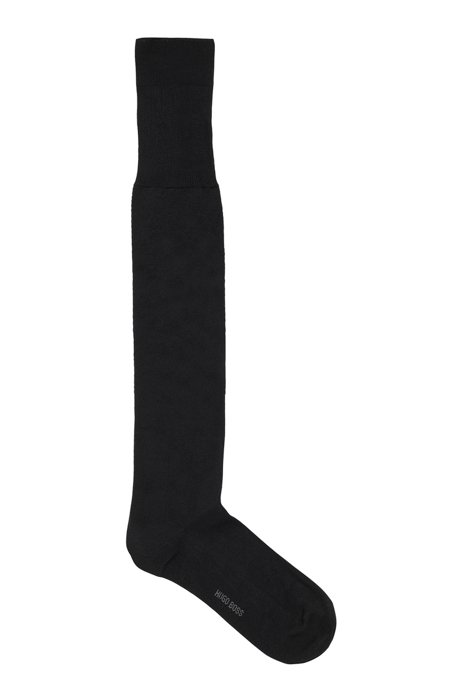 Knee-length socks in mercerised Egyptian stretch cotton, Black