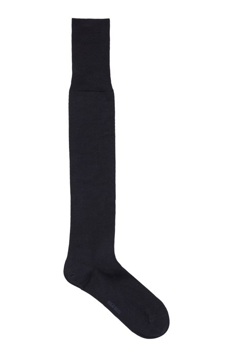 Knee-length socks in mercerised Egyptian stretch cotton, Dark Blue