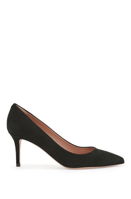 Suede court shoes with 70mm heel, Black