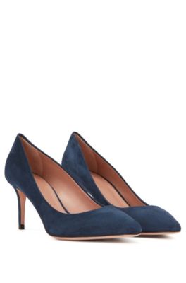 blue suede court shoes