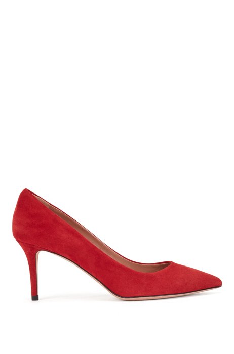 Suede court shoes with 70mm heel, Red