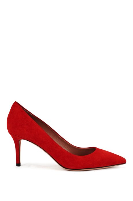Suede court shoes with 70mm heel, Red