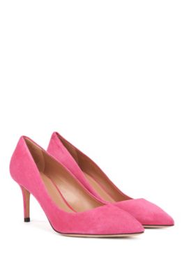 pink suede court shoes