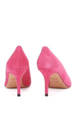 pink suede court shoes