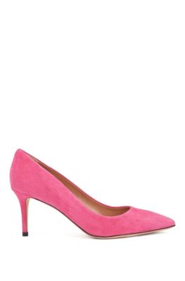 pink suede court shoes