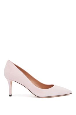 pink suede court shoes