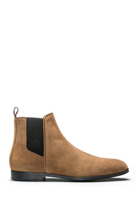 Suede Chelsea boots with contrast elastic side panels, Brown