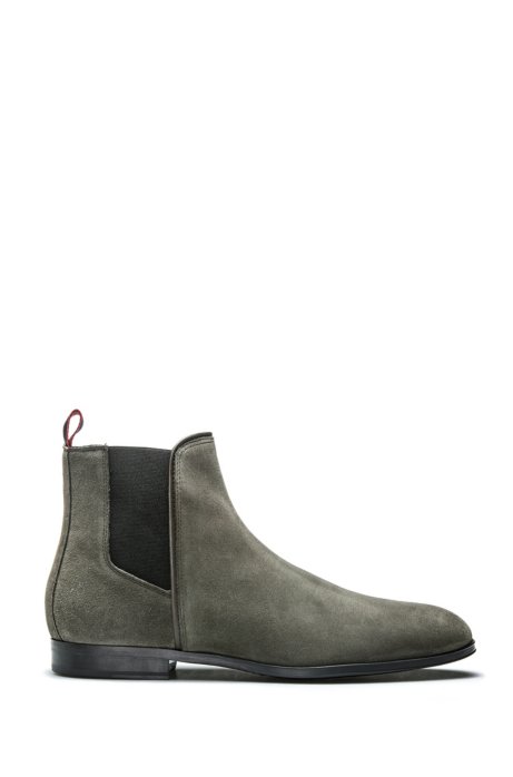 Suede Chelsea boots with contrast elastic side panels, Dark Green