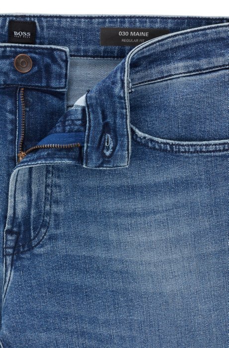 Boss Regular Fit Jeans In Comfort Stretch Stonewashed Denim
