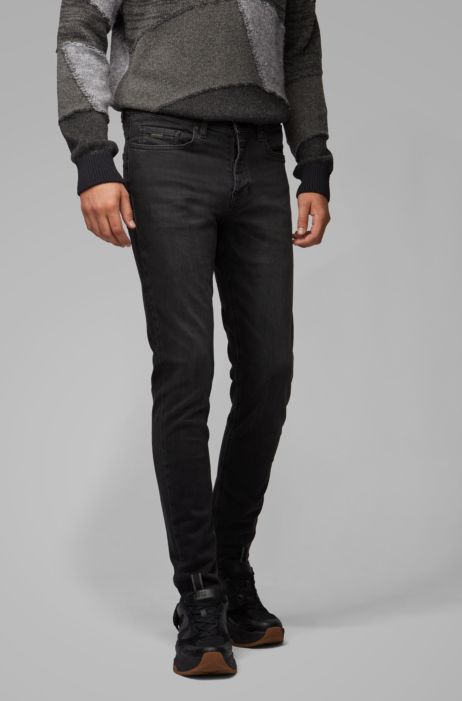 BOSS - jeans in washed black super-stretch denim