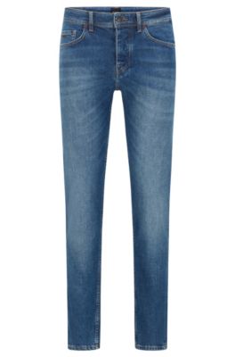 Tapered-fit jeans in mid-blue stretch denim