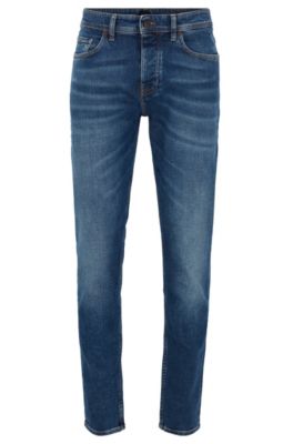 Tapered-fit jeans in mid-blue stretch denim