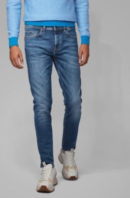 Tapered-fit jeans in mid-blue stretch denim