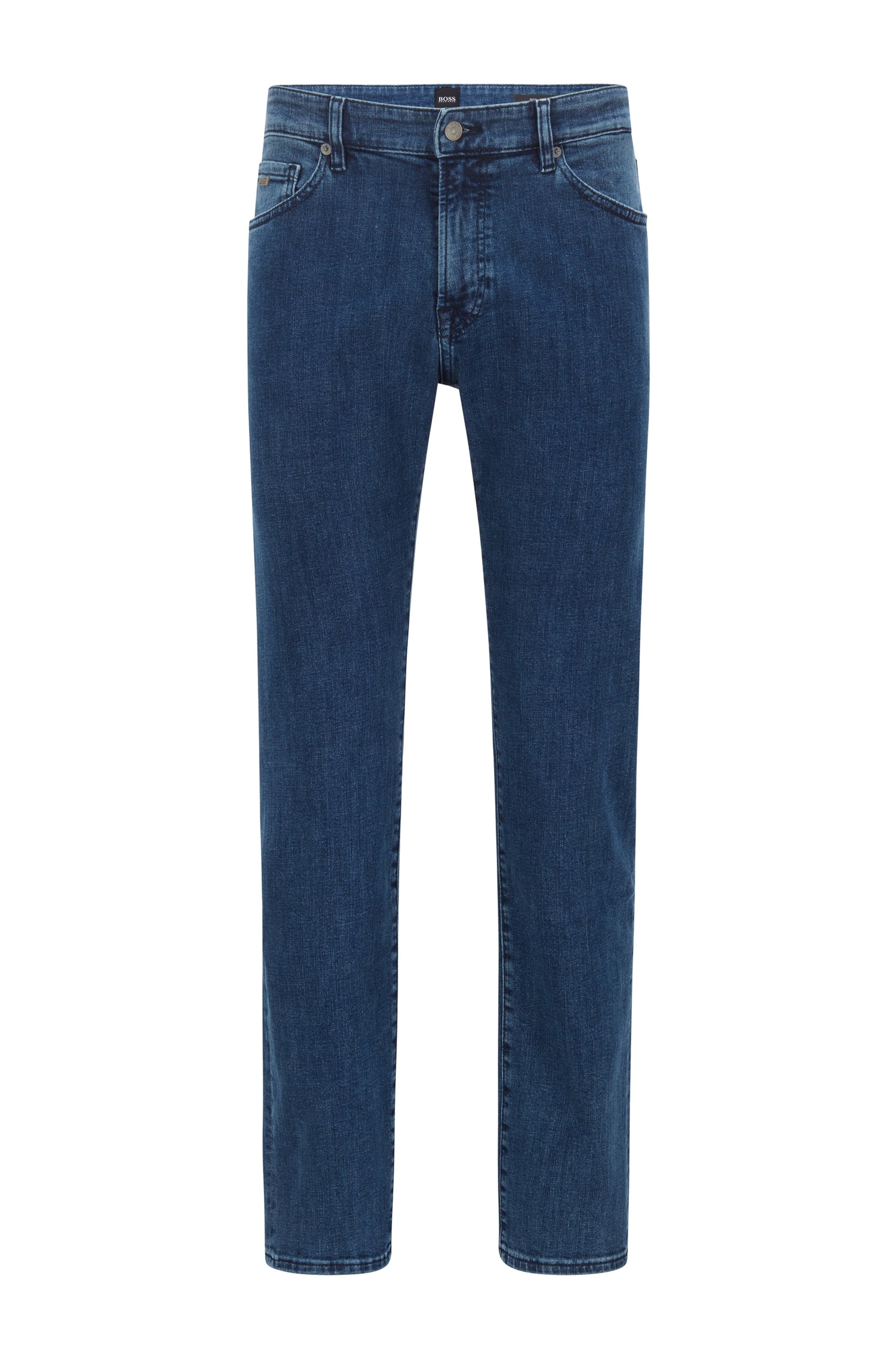 Regular-fit jeans in mid-blue distressed stretch denim, Blue
