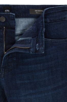 BOSS - Regular-fit jeans in dark-blue denim