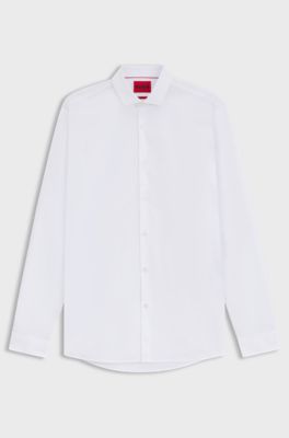 Camicia extra slim fit in popeline di cotone con colletto alla francese, Bianco