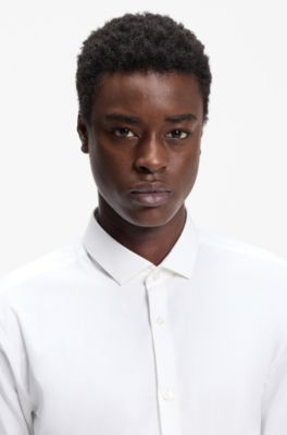 Extra-slim-fit shirt in cotton poplin with spread collar, White
