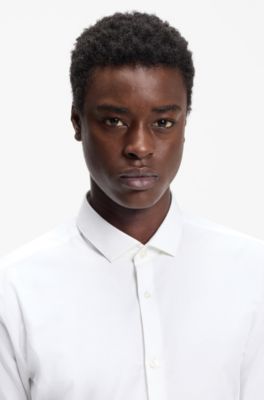 Chemise Extra Slim Fit en popeline de coton &agrave; col italien, Blanc