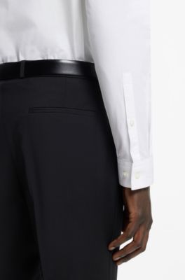 Camicia extra slim fit in popeline di cotone con colletto alla francese, Bianco