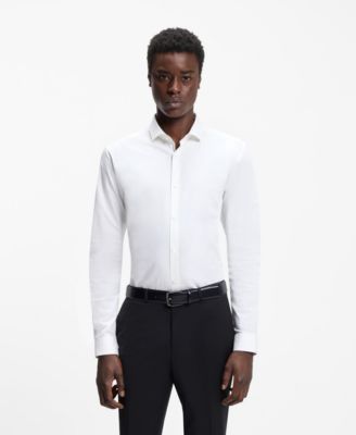 Chemise Extra Slim Fit en popeline de coton &agrave; col italien, Blanc