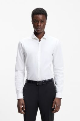 Extra-slim-fit shirt in cotton poplin with spread collar, White