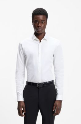 Extra-slim-fit shirt in cotton poplin with spread collar, White