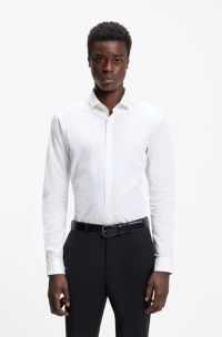 Extra-slim-fit shirt in cotton poplin with spread collar, White