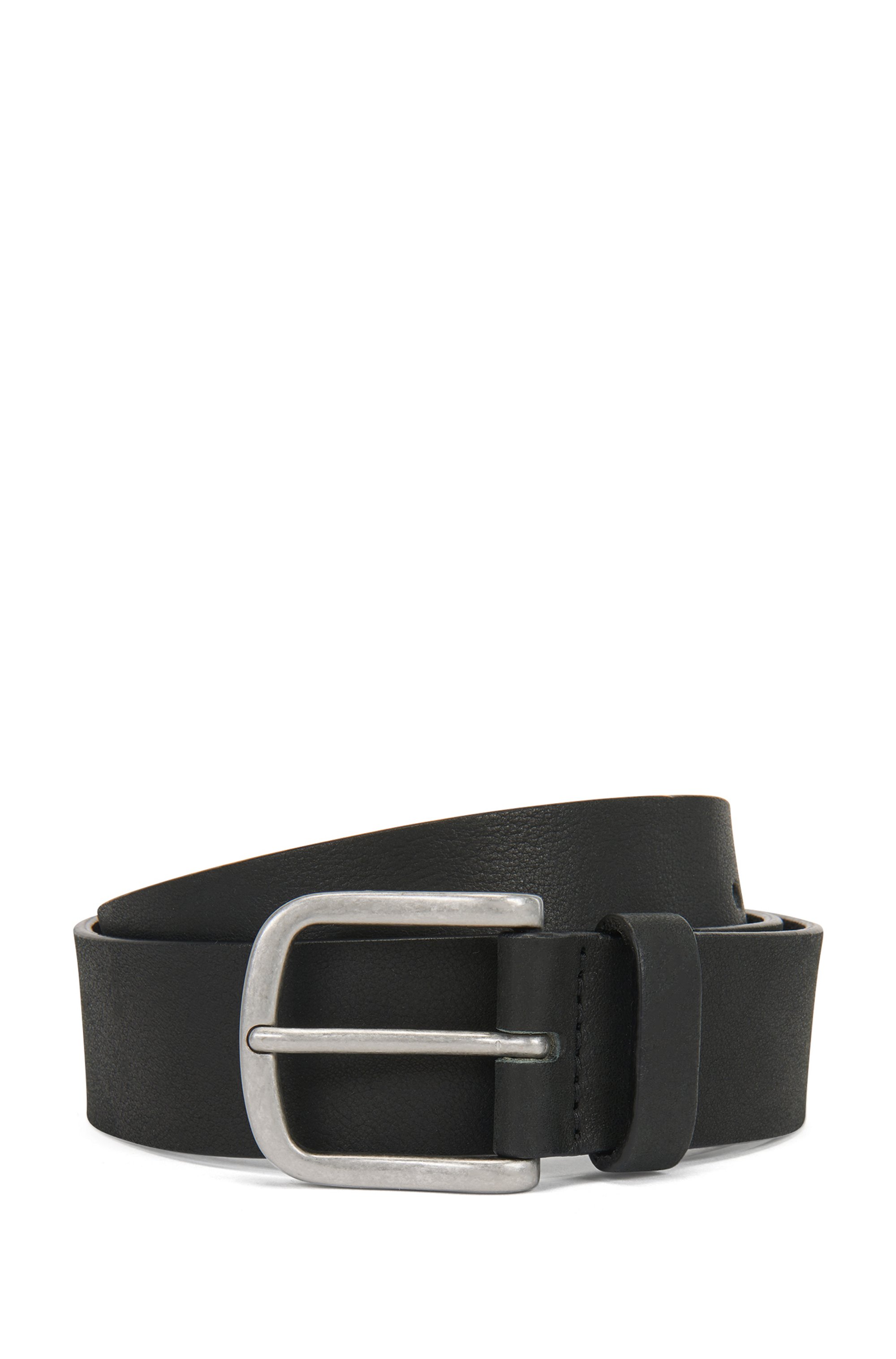 Smooth-leather belt with brushed-silver buckle, Dark Blue