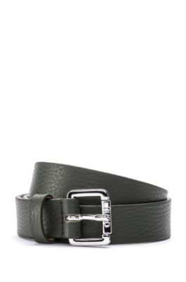 Italian-leather belt with polished buckle