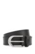 Italian-leather belt with polished silver-effect buckle, Black