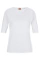Scoop-neck top in stretch jersey with silk trim, White