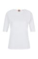 Maglia in jersey elasticizzato con guarnizione in seta e scollatura rotonda, Bianco